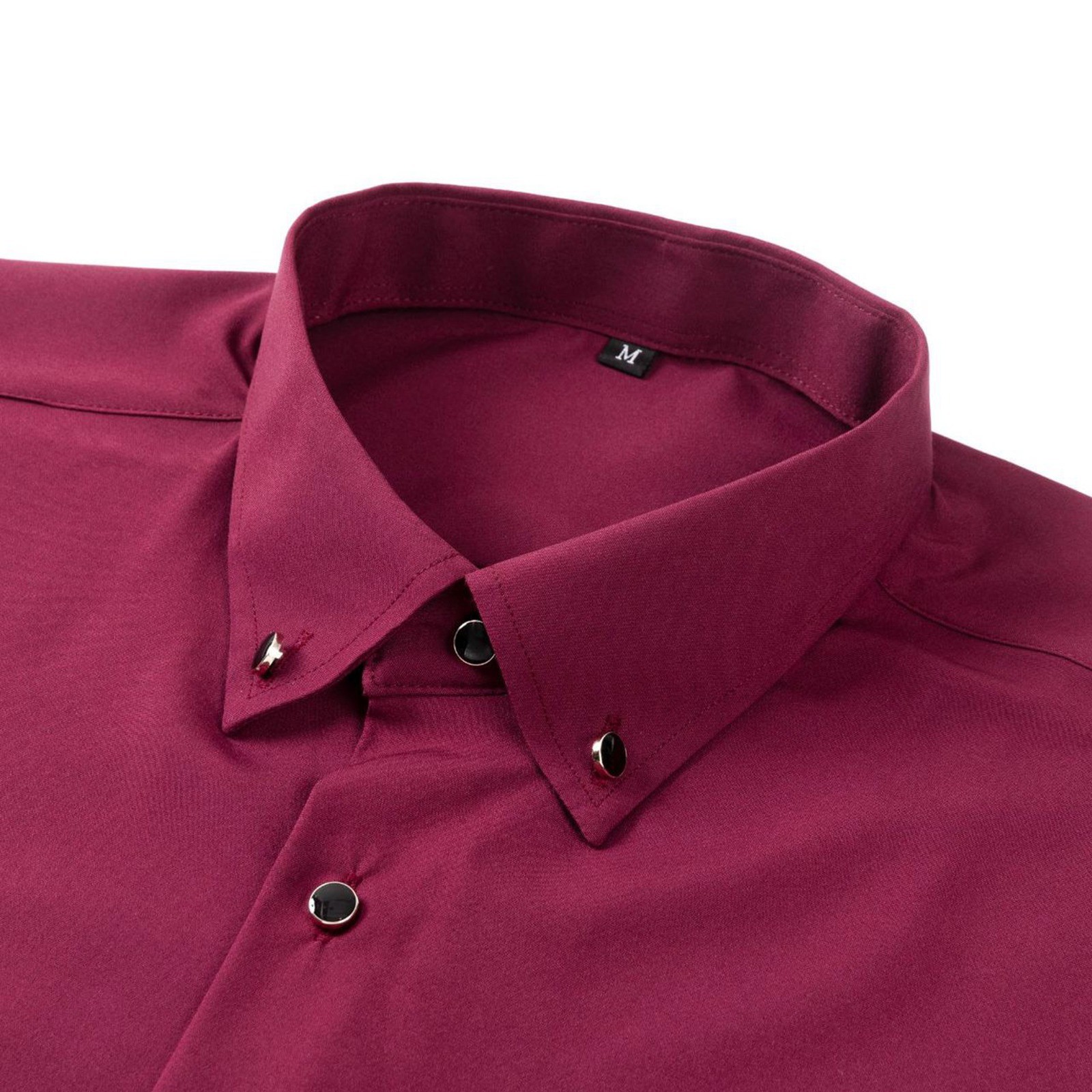 thumbnail image 4 of Camisa negra de manga larga con botones para hombre: tejido elástico, estilo informal de negocios, puños elásticos, primavera/otoño, tallas S-XXXL, 4 of 4